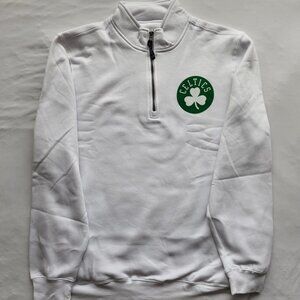 - Boston Celtics Quarter Zip Sweatshirt Sz L Warm Up White Pockets 1/4 Zip